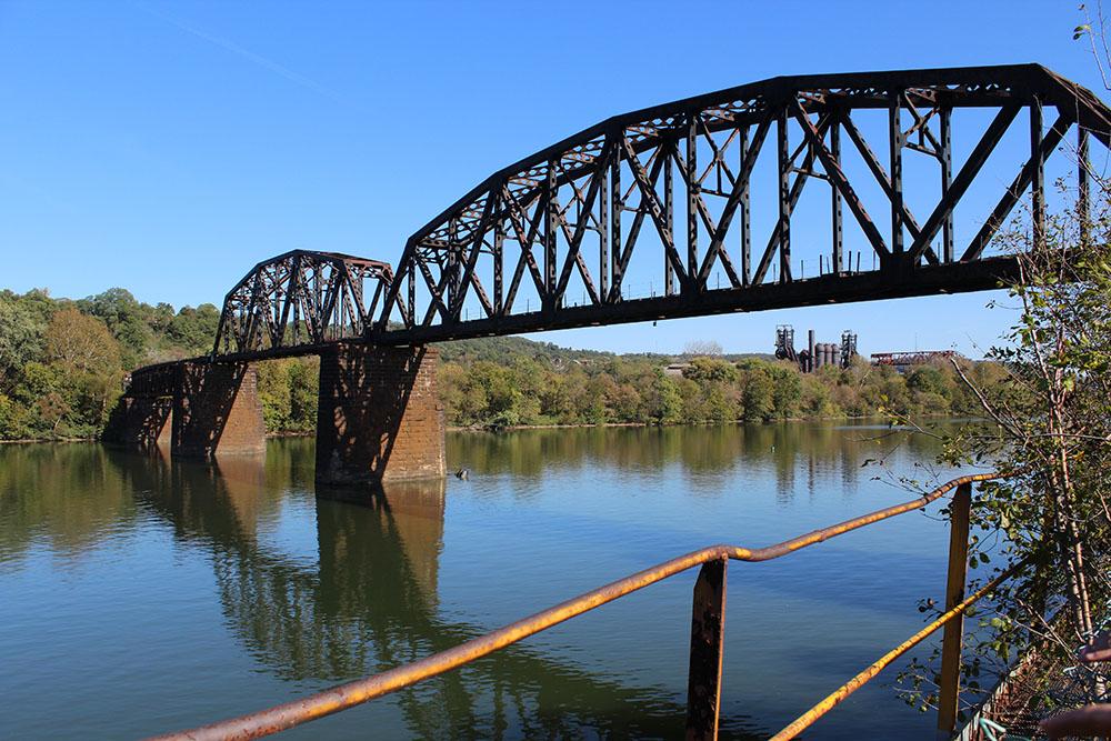 Active freight bridge connecting Homestead to Rankin near the Pump House. Carrie Furnace is visible in the background. Photo Captured by Andrew Niemynski