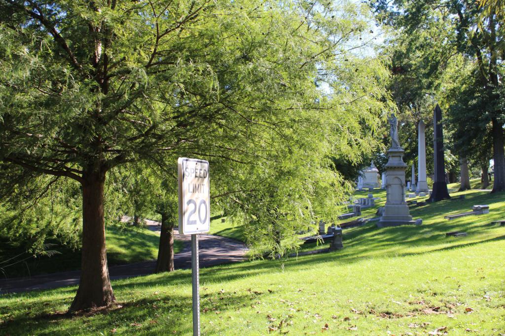 Photo by Rhea Parikh 2021 / Depiction of speed limit sign within the Allegheny Cemetery