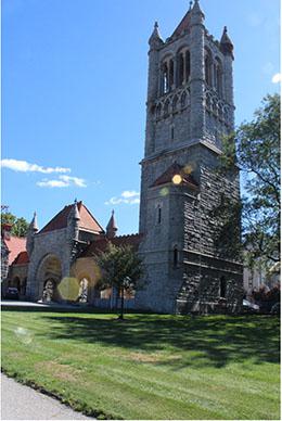 Photo by Dylan VanKirk, 2021. This shows the tall stone tower at the entrance to Allegheny Cemetery from Penn Avenue.