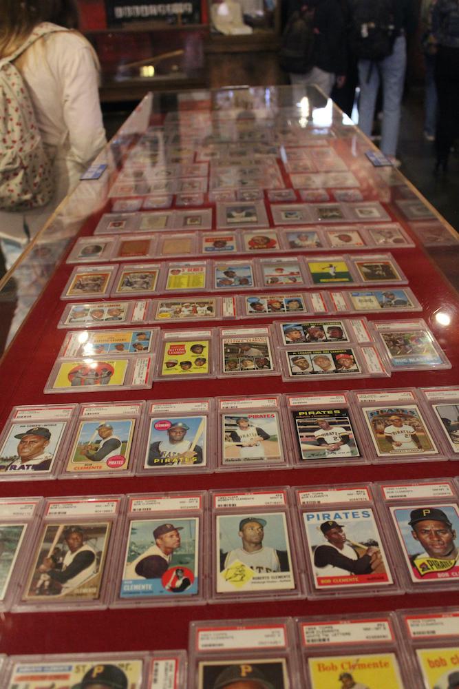 Various baseball cards throughout Clemente's career Photo by Andrew Mundy, 2022