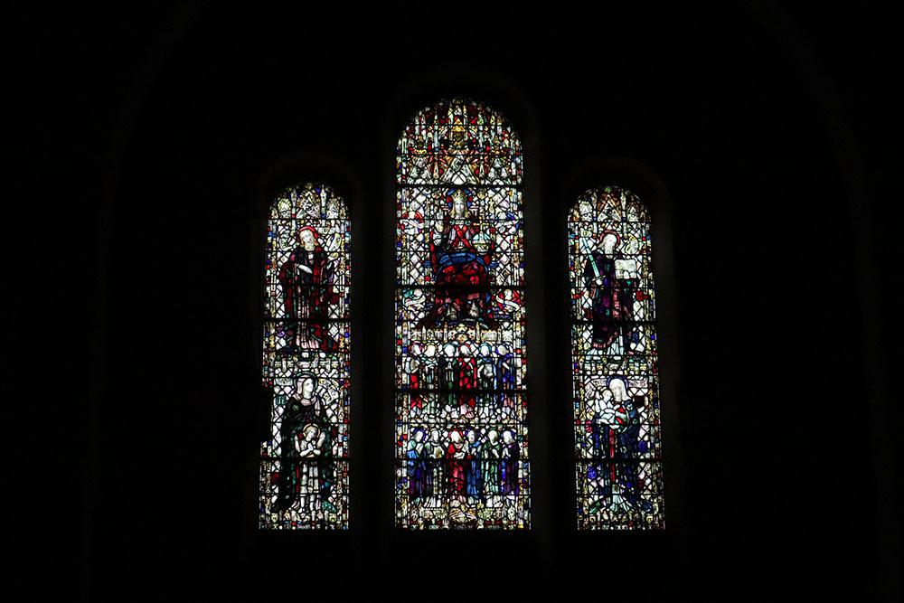 Stained glass windows in chapel. Photo by William John Hay III, 2023.
